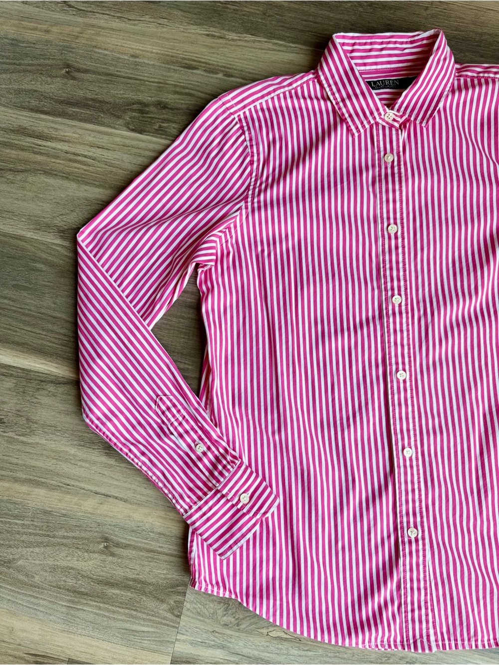 Preppy Lauren Ralph Lauren Pink Stripe Cotton LRL embroidery Button Down Shirt - Picture 9 of 13